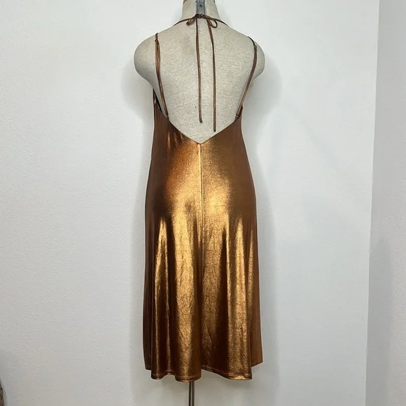 🔹 NBD x Revolve Kai Metallic Drape Front Backless Midi Dress - Picture 2 of 6